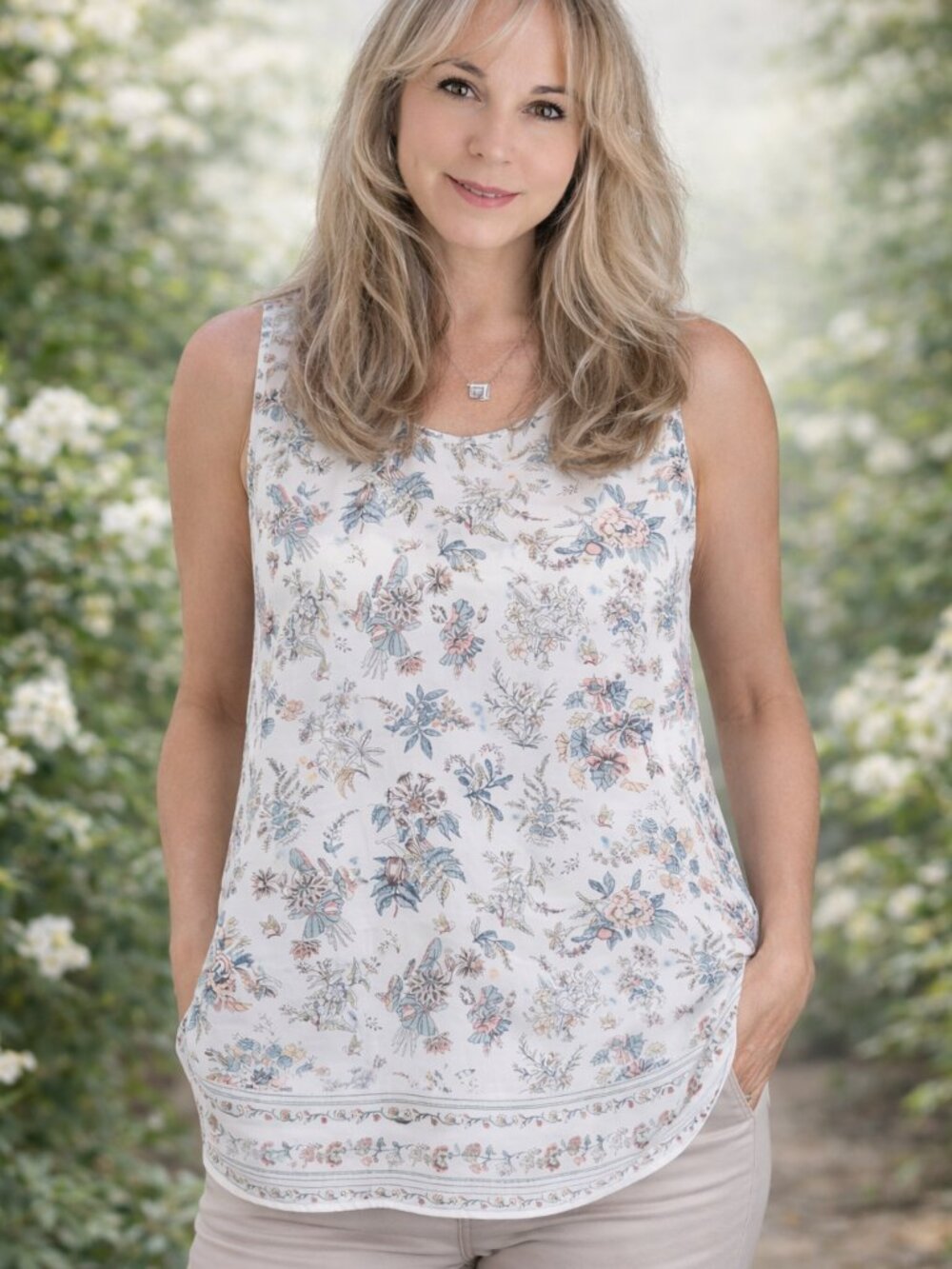 Max Studio Floral Hi-Low Boho Blouse M | Flowy Cottagecore Top